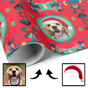 Papel De Presente Foto Única de Cão Feriado Primeiro Pet Gift Santa