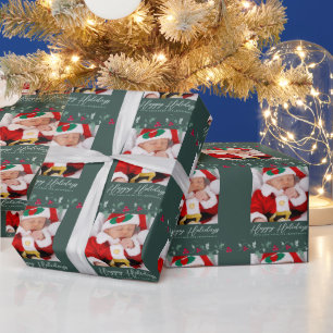 Papel De Presente Foto verde de Natal Holly e Morangos Vermelhos