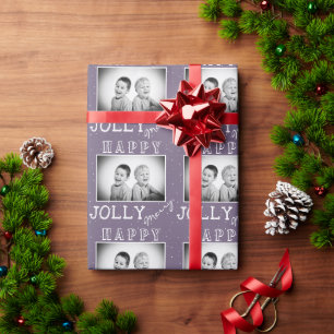 Papel De Presente Fotografia de Natal com Tipografia Violeta Festiva