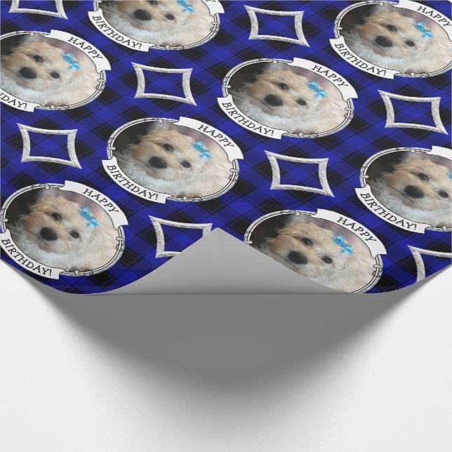 Papel De Presente Fotografia personalizada com legenda Pet Blue & Bl (Ponta)