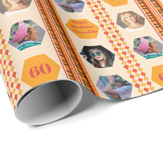 Papel De Presente Fotografia personalizável Boho-Laranja Boêmico Boh (Ponta do rolo)