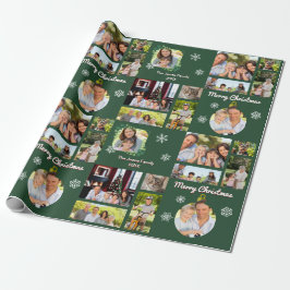 Papel De Presente Fotos da Família Feliz Natal Verde Personalizado