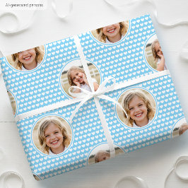 Papel De Presente Fotos de Aniversário de Crianças com Corações Azui