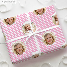 Papel De Presente Fotos de Aniversário de Crianças com Corações Rosa