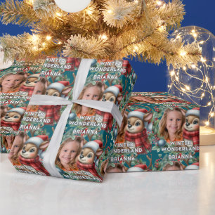 Papel De Presente Fotos de Natal de Rena Fofa em um País das Maravil