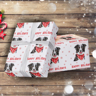 Papel De Presente Fotos de Natal do Border Collie com Bandana Vermel