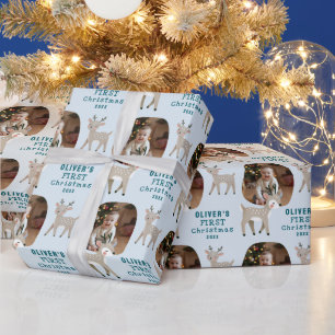 Papel De Presente Fotos do Primeiro Natal do Bebê Fofo com Rena