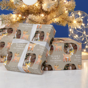 Papel De Presente Fotos do Primeiro Natal do Bebê Fofo com Rena