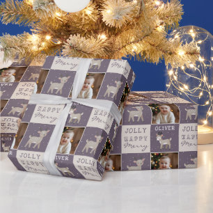 Papel De Presente Fotos Personalizadas de Bebê Rena de Natal Fofas