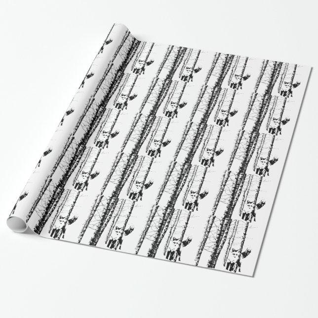 Papel De Presente Fox Birch Floresta Floresta Animal Silhout Naturez (Desenrolado)