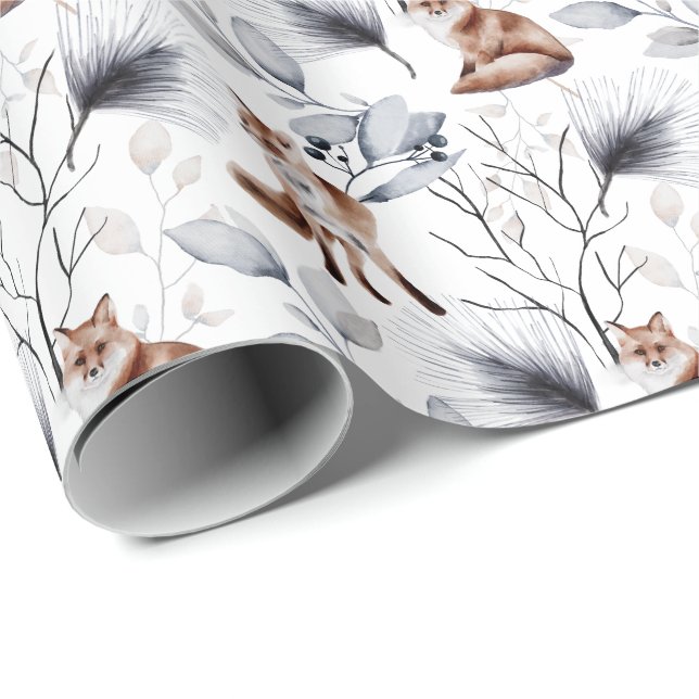 Papel De Presente Fox Botânica De Inverno (Ponta do rolo)