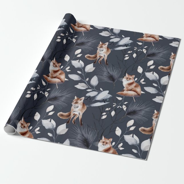 Papel De Presente Fox Botânica De Inverno (Desenrolado)