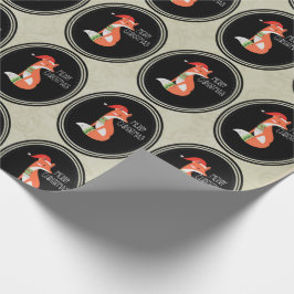 Papel De Presente Fox Laranja no Red Santa Hat Feliz Natal