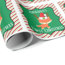 Papel De Presente Fox que veste Natal do chapéu do papai noel da