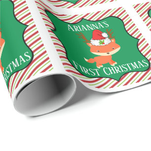 Papel De Presente Fox que veste Natal do chapéu do papai noel da