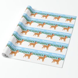 Papel De Presente Fox Red Labrador Santa Hat