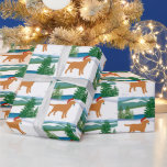 Papel De Presente Fox Red Labrador — Vista de inverno de inverno<br><div class="desc">Fox Red Labrador Winter View Wrapping Paper para amantes de cachorros que amam Labradores. Belo design de Fox Red Labrador Silhouette com Santa Hat. Neve e árvores verdes. Criada por Naomi Ochiai.</div>