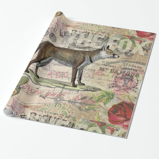 Papel De Presente Fox Wildlife Vintage Animal Illustration (Desenrolado)