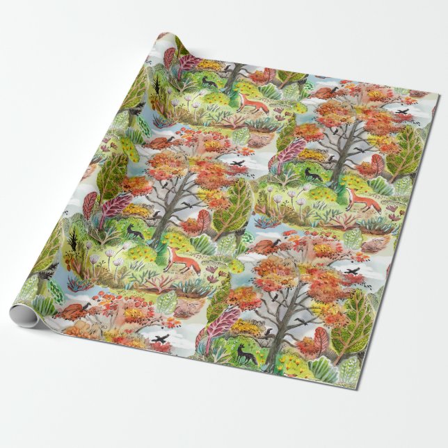 Papel De Presente Fox Woodland Cabincore Wrappaper (Desenrolado)