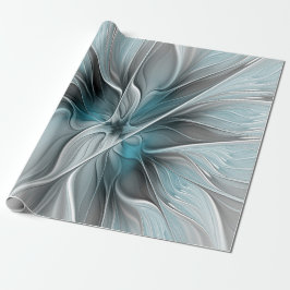 Papel De Presente Fractal Fractal Moderna Abstrato com Cinza Flor Az