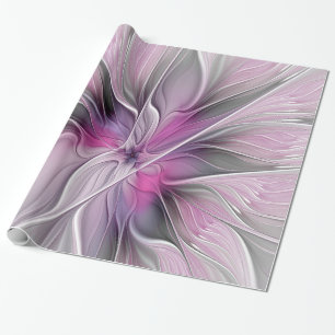 Papel De Presente Fractal Fractal Moderna Abstrato com Cinza Rosa Fl
