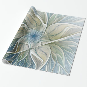 Papel De Presente Fractal Khaki azul do abstrato ideal floral do