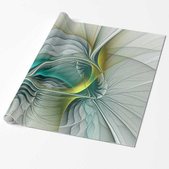 Papel De Presente Fractal Teal De Turquoise Com Ouro Hipnótico (Desenrolado)