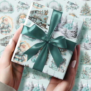 Papel De Presente Fragmento de Presente de Natal Antiquado Azul Aqua