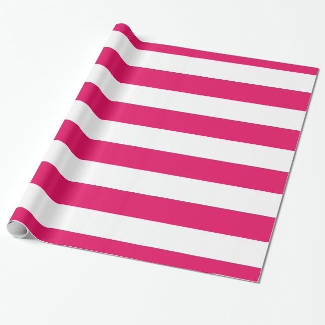 Papel De Presente Framboesa, White XL Stripes Padrão (Desenrolado)