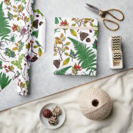 Papel De Presente Framboesas, folhas e insetos em branco