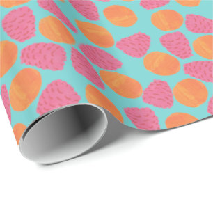 Papel De Presente Framboesas, Tangerinas, Azul Turquesa Brilhante