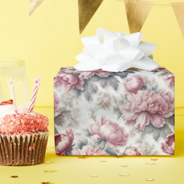 Papel De Presente Francês - Peões Rosa-Rosa (Festa de aniversário)