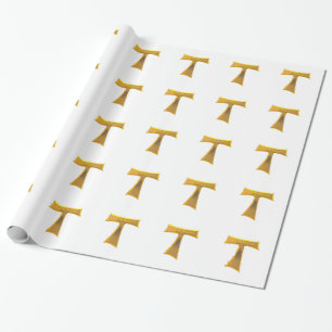 Papel De Presente Franciscan Tau Cross Pax Et Bonum Dourado Metálic