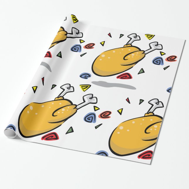 Papel De Presente Frango Assado de Desenho Animado Caindo de Comédia (Desenrolado)