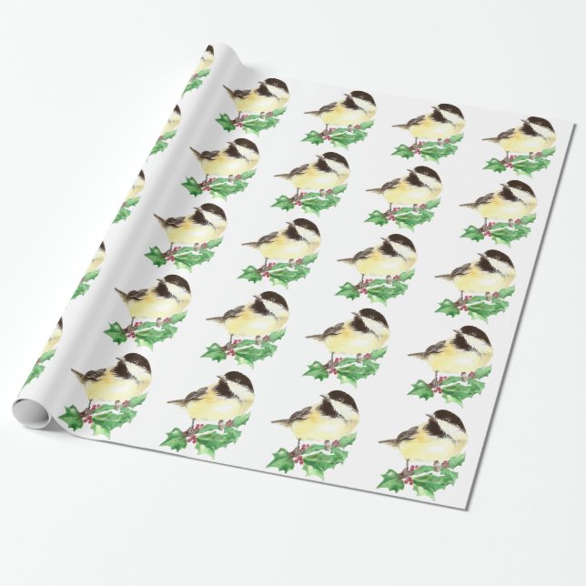 Papel De Presente Frango de Cana-de-Cama, Holly Berry, Natal (Desenrolado)