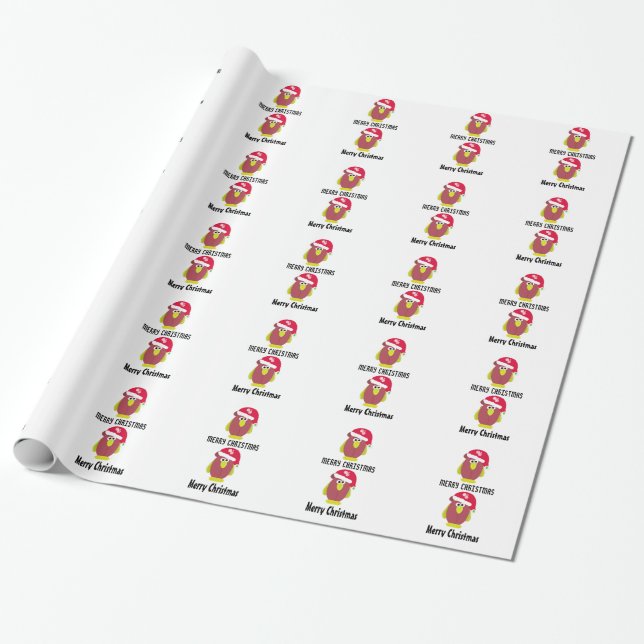 Papel De Presente Frango de desenho animado com chapéu de Papai Noel (Desenrolado)