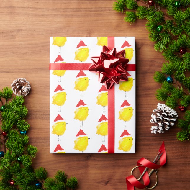Papel De Presente Frango pintinho amarelo aquarela elegante (Presente de Natal)