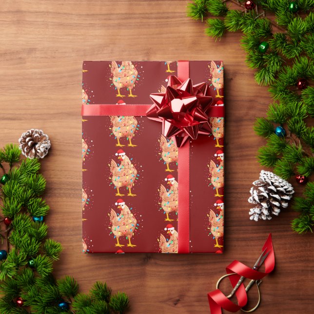 Papel De Presente Frango Santa Hat Vermelho Natal (Presente de Natal)