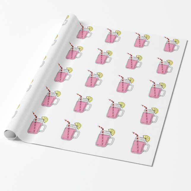 Papel De Presente Frasco de pedreiro cor-de-rosa da limonada (Desenrolado)