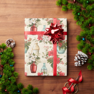 Papel De Presente Frascos de perfume de vindima Flores de Natal