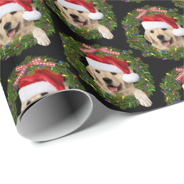 Papel De Presente Frasto de Natal do ouro Retriever (Ponta do rolo)
