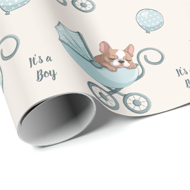 Papel De Presente French Bulldog no Carrinho de Bebê Aniversário de  (Ponta do rolo)