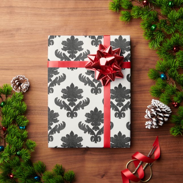 Papel De Presente French Tapestry Black and White (Presente de Natal)