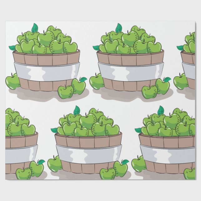 Papel De Presente Fresh Green Apple Harvest Barrel Granny Smith (Aberto)