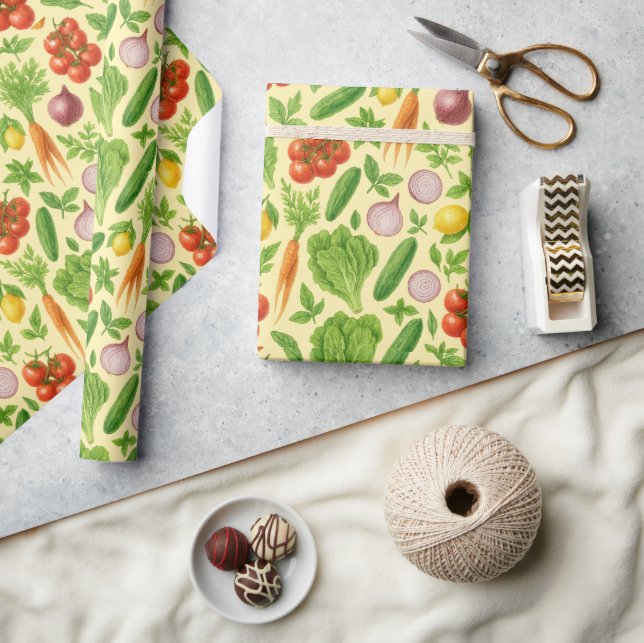 Papel De Presente Fresh Market Vegetable Wrapping Paper | Foodie Gif (Artesanato)
