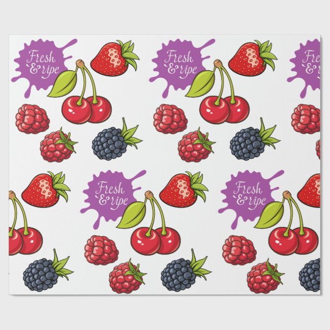 Papel De Presente Fresh Red Berries and Cherries (Aberto)
