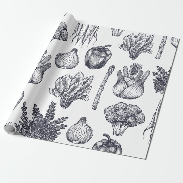 Papel De Presente Fresh vegetables seamless pattern. Broccoli, carro (Desenrolado)