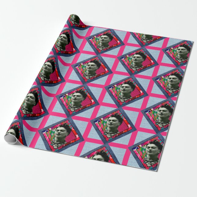 Papel De Presente Frida Kahlo Retro Pink Denim (Desenrolado)