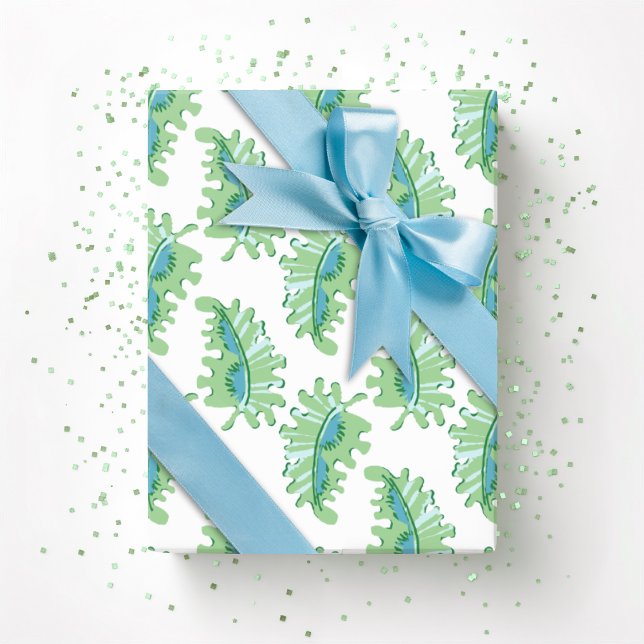 Papel De Presente Frilly Frond in Green and Aqua (Criador carregado)