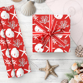 Papel De Presente Frio de Natal costeiro Areia Dólar Vermelho